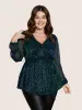 Sequin Mesh Lantern Sleeve Wrap Belted Striped Blouse sold by Bloomchic