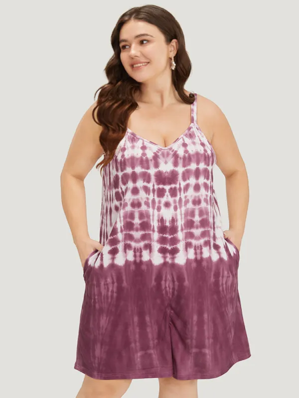 Tie Dye Pocket Adjustable Straps Cami Jumpsuit sold by Bloomchic