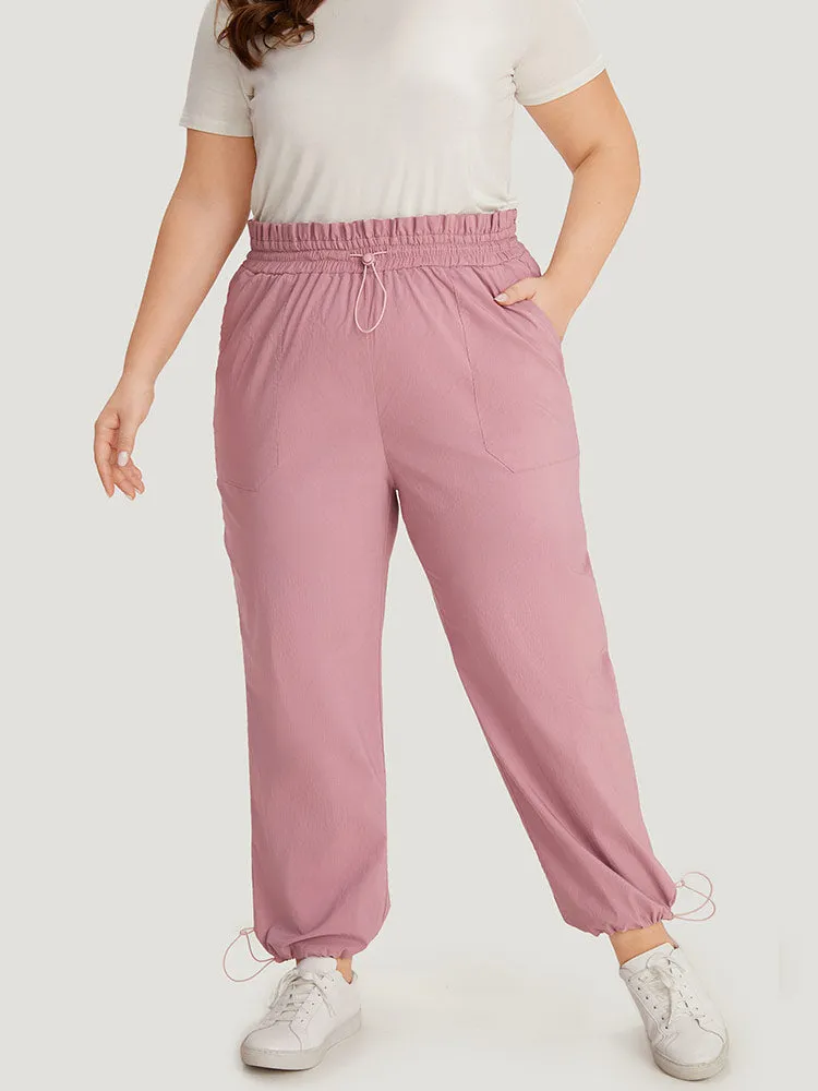 Plain Paperbag Waist Drawstring Hem Slant Pocket Pants sold by Bloomchic