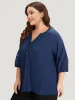 Solid Button Up Patchwork Notched Lantern Sleeve Blouse sold by Bloomchic