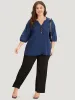 Solid Button Up Patchwork Notched Lantern Sleeve Blouse sold by Bloomchic