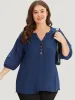 Solid Button Up Patchwork Notched Lantern Sleeve Blouse sold by Bloomchic