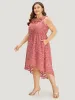 Plain Ruffle Trim Pocket Tie Neck Lace Up Dress sold by Bloomchic