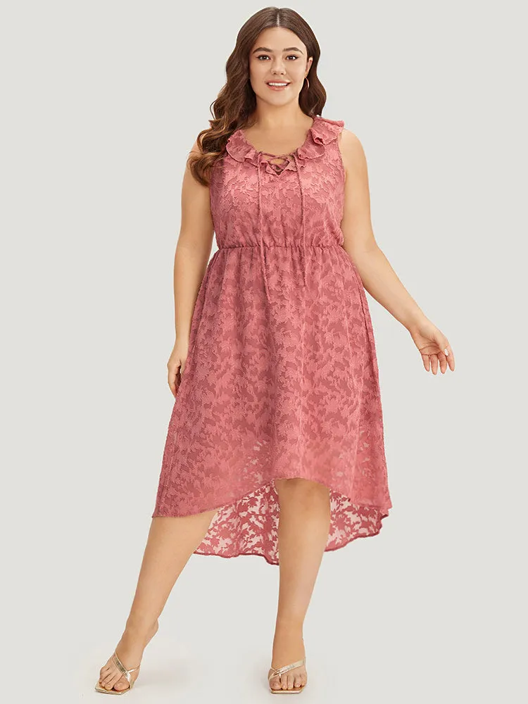 Plain Ruffle Trim Pocket Tie Neck Lace Up Dress sold by Bloomchic
