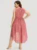 Plain Ruffle Trim Pocket Tie Neck Lace Up Dress sold by Bloomchic