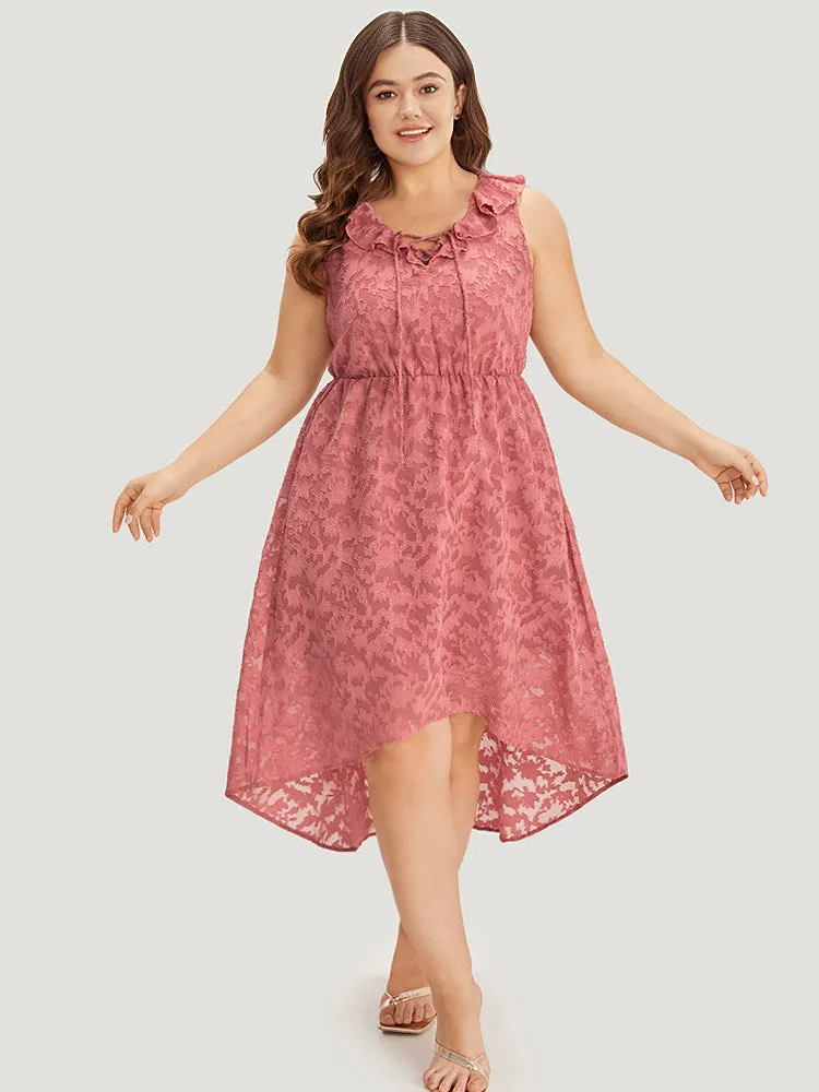 Plain Ruffle Trim Pocket Tie Neck Lace Up Dress sold by Bloomchic product image thumbnail 2