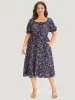 Floral Puff Sleeve Pocket Elastic Waist Square Neck Dress sold by Bloomchic