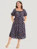 Floral Puff Sleeve Pocket Elastic Waist Square Neck Dress sold by Bloomchic
