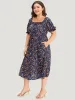 Floral Puff Sleeve Pocket Elastic Waist Square Neck Dress sold by Bloomchic