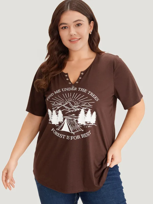 Landscape Print Notched T-shirt sold by Bloomchic