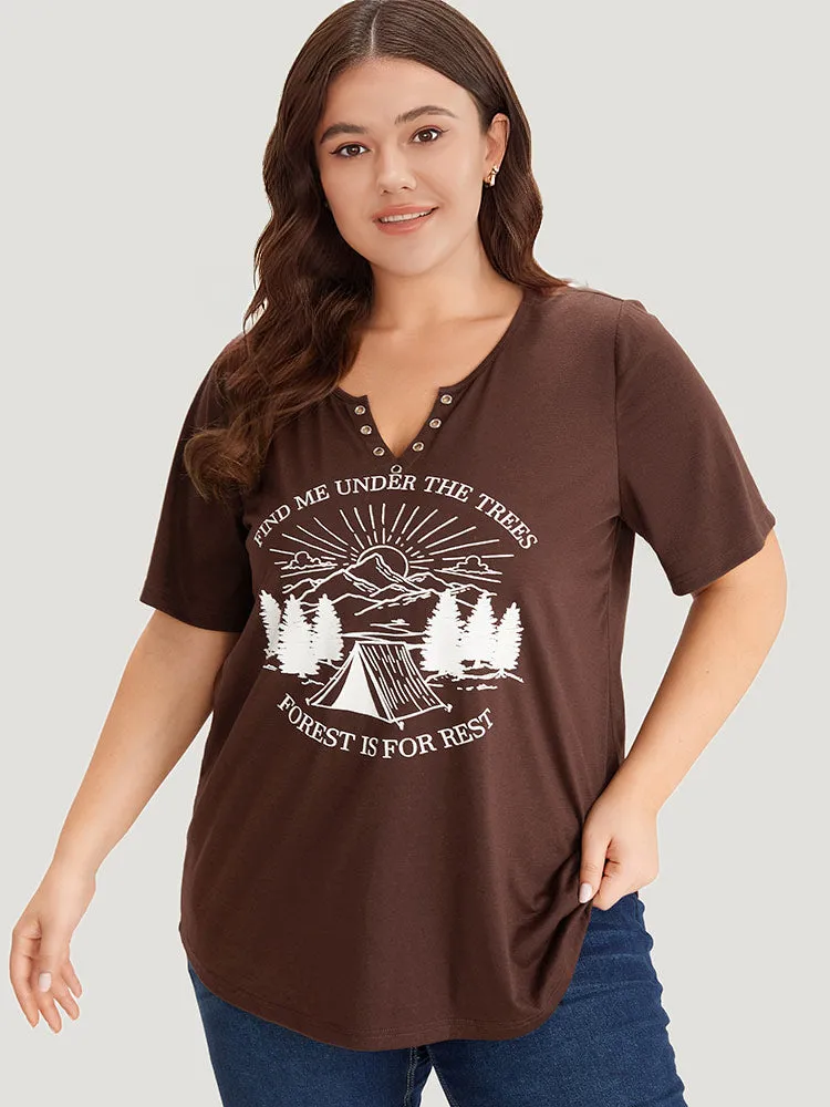 Landscape Print Notched T-shirt sold by Bloomchic