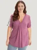 Crochet Lace Heather Deep Gathered V Neck T-shirt sold by Bloomchic