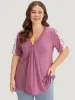 Crochet Lace Heather Deep Gathered V Neck T-shirt sold by Bloomchic