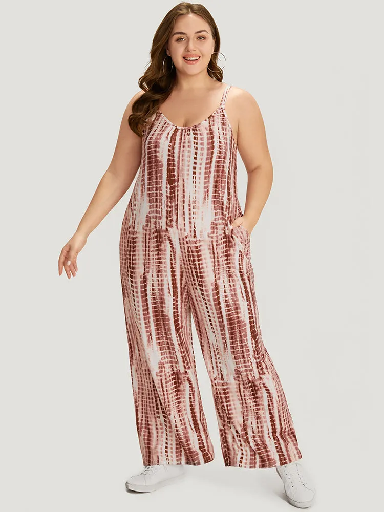 Tie Dye Striped Pocket Backless Cami Jumpsuit sold by Bloomchic