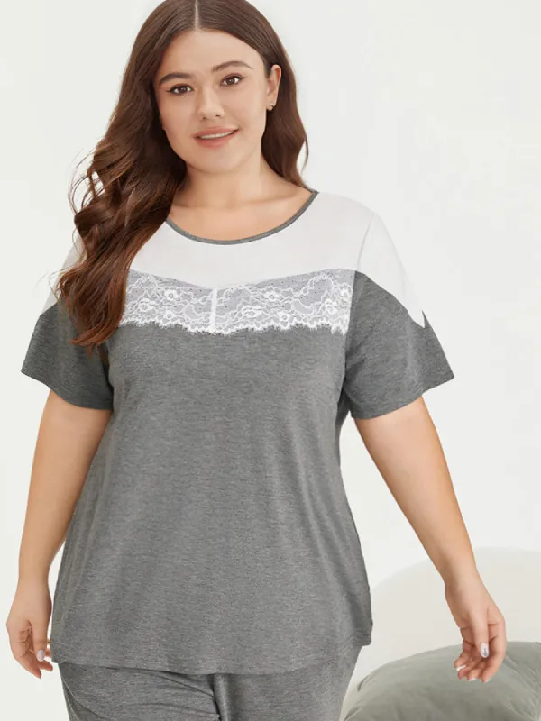Two Tone Lace Insert Sleep Top sold by Bloomchic
