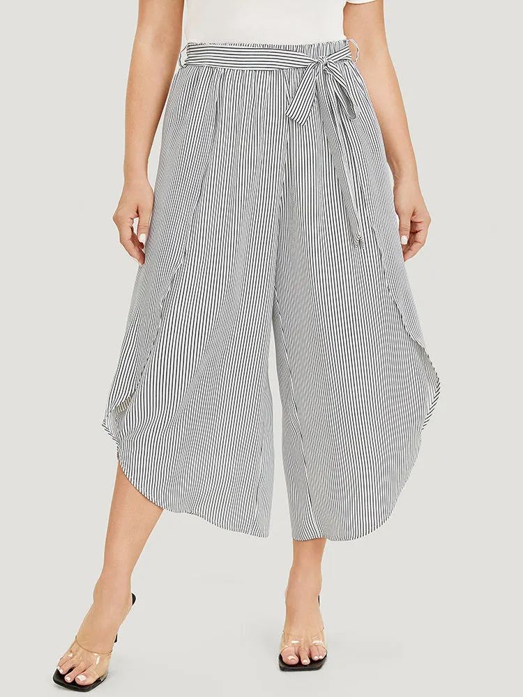 Striped Print Belted Wrap Hem Loose Pants sold by Bloomchic