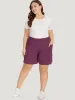 Solid Patched Pocket Elastic Waist Shorts sold by Bloomchic