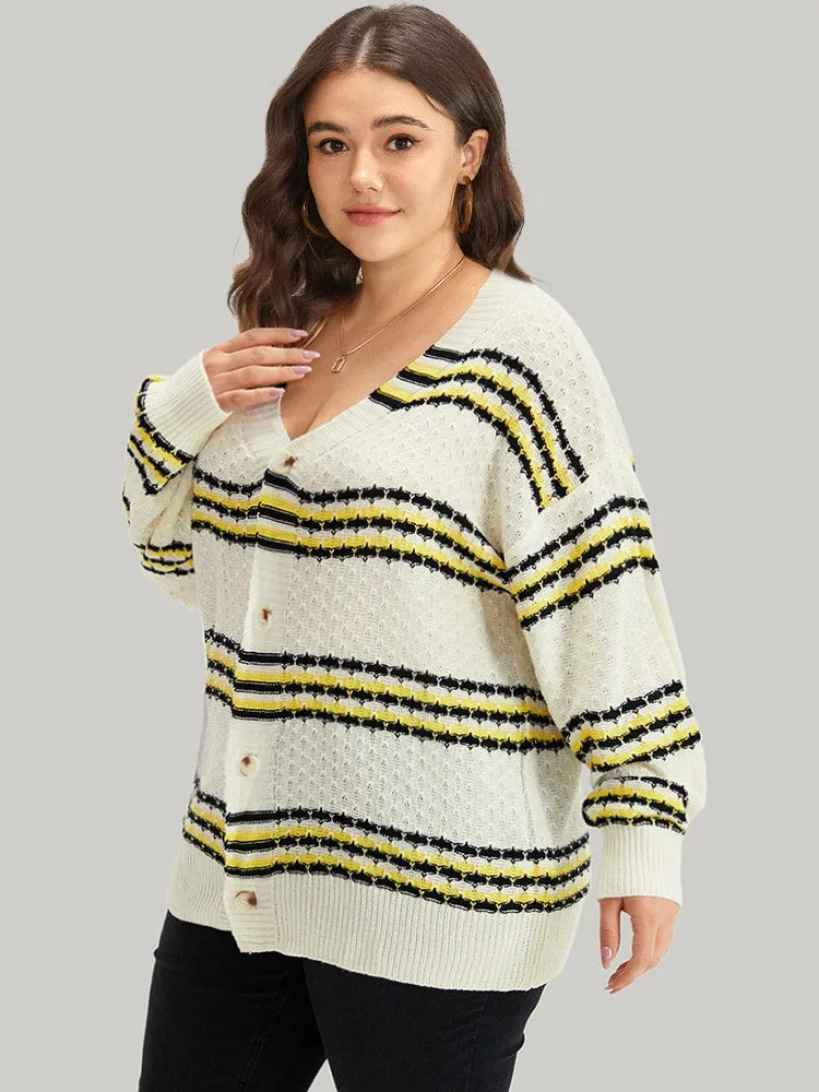 Striped Contrast Button Up Drop Shoulder Cardigan sold by Bloomchic product image thumbnail 3