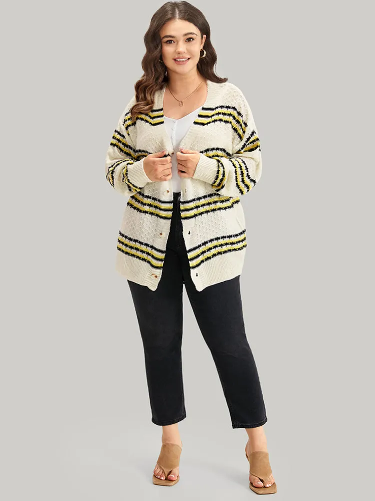 Striped Contrast Button Up Drop Shoulder Cardigan sold by Bloomchic product image thumbnail 4