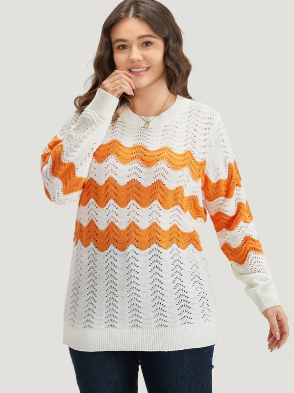 Two Tone Eyelet Drop Shoulder Pullover sold by Bloomchic