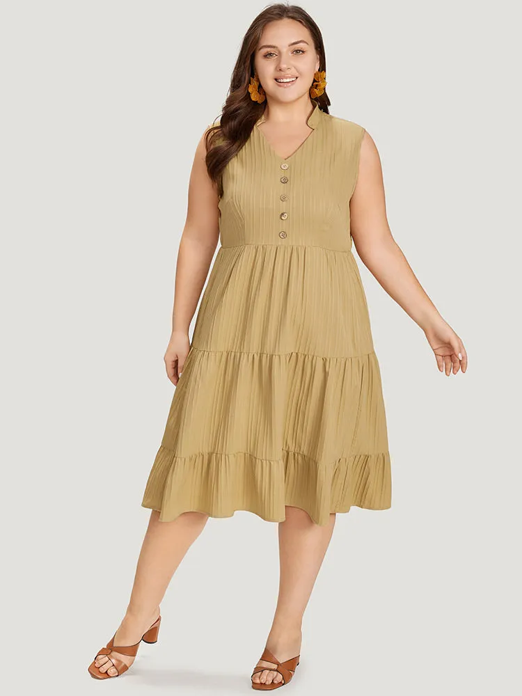 Textured Button Detail Ruffle Layered Hem Sleeveless Dress sold by Bloomchic product image thumbnail 2