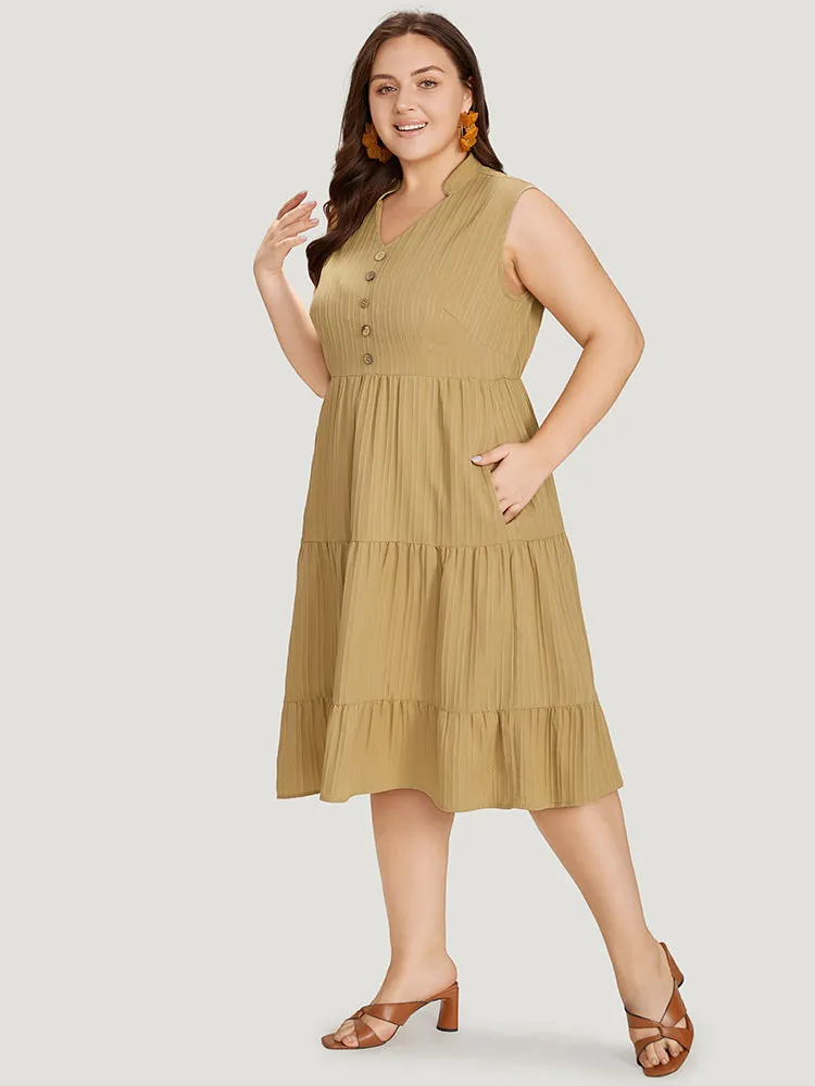 Textured Button Detail Ruffle Layered Hem Sleeveless Dress sold by Bloomchic product image thumbnail 4