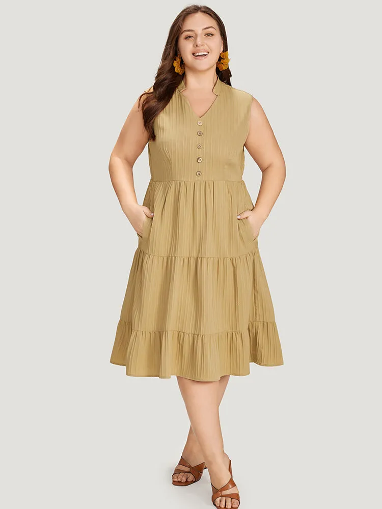 Textured Button Detail Ruffle Layered Hem Sleeveless Dress sold by Bloomchic