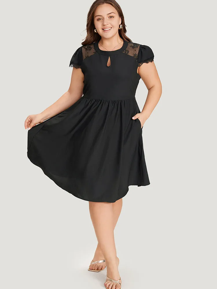 Crochet Lace Keyhole Cap Sleeve Gathered Dress sold by Bloomchic product image thumbnail 3