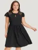 Crochet Lace Keyhole Cap Sleeve Gathered Dress sold by Bloomchic
