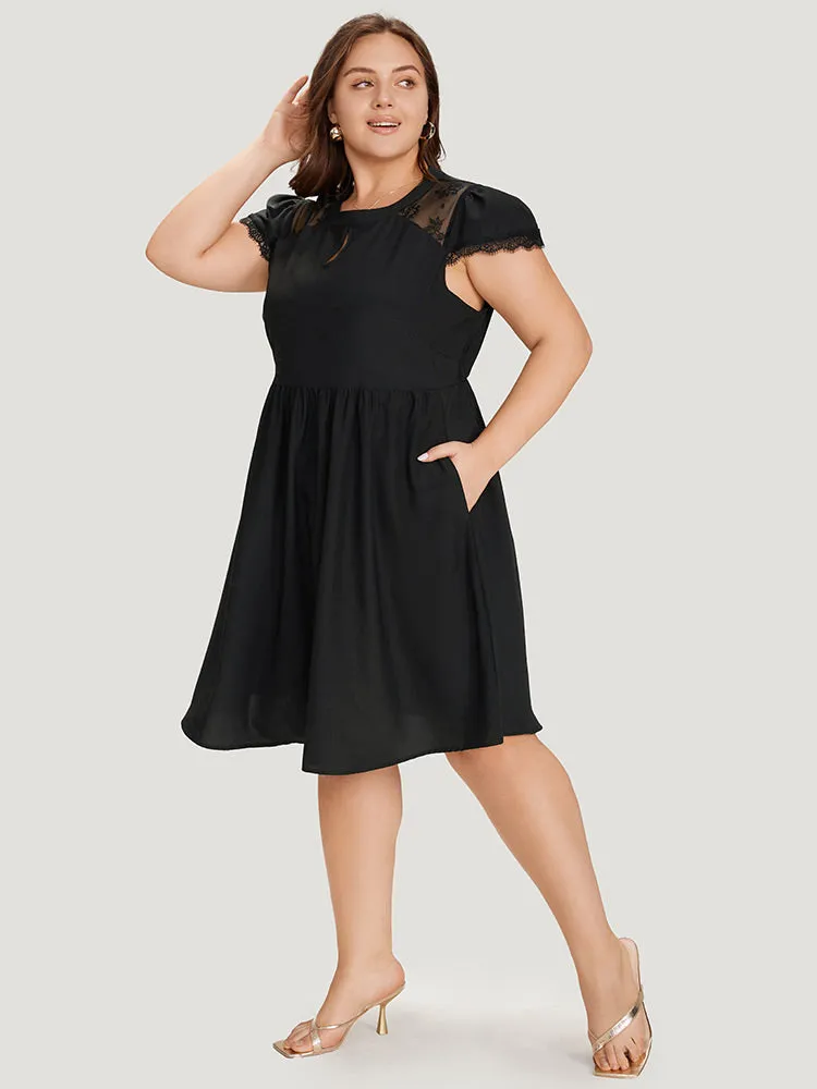 Crochet Lace Keyhole Cap Sleeve Gathered Dress sold by Bloomchic product image thumbnail 4