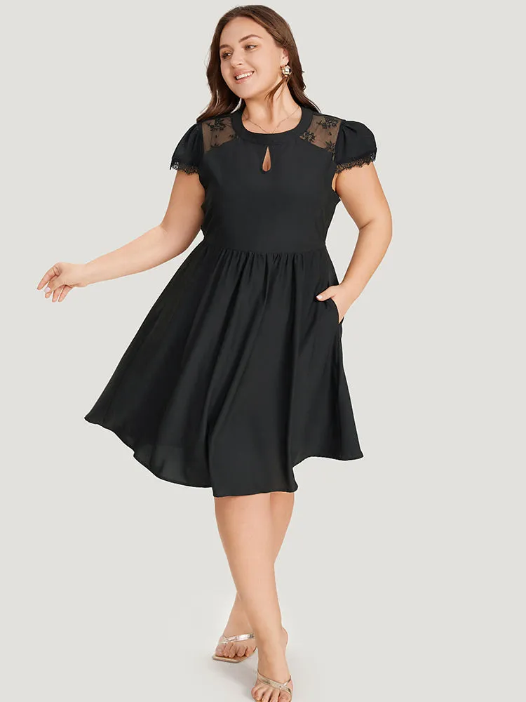 Crochet Lace Keyhole Cap Sleeve Gathered Dress sold by Bloomchic product image thumbnail 2