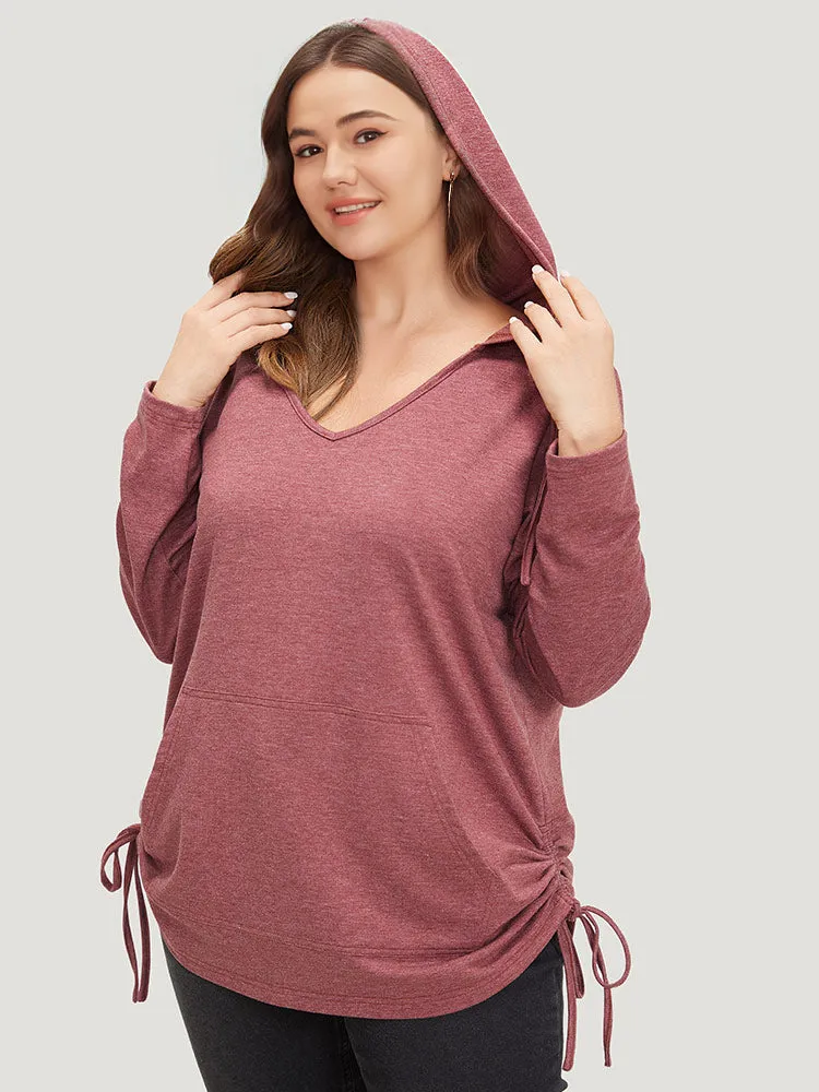 Plain Heather Pocket Drawstring Hooded Sweatshirt sold by Bloomchic