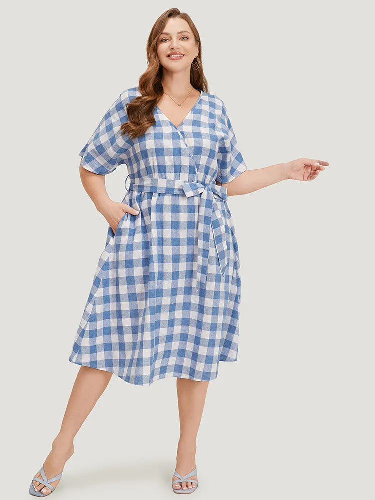 Colour Plaid Belted Surplice Neck Ruffles Dress sold by Bloomchic product image thumbnail 5
