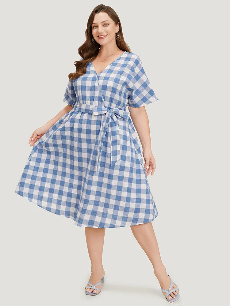 Colour Plaid Belted Surplice Neck Ruffles Dress sold by Bloomchic product image thumbnail 2