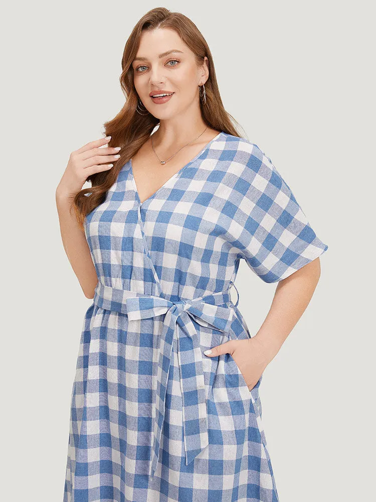 Colour Plaid Belted Surplice Neck Ruffles Dress sold by Bloomchic product image thumbnail 3