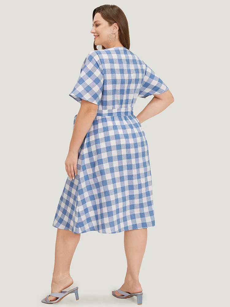 Colour Plaid Belted Surplice Neck Ruffles Dress sold by Bloomchic product image thumbnail 4
