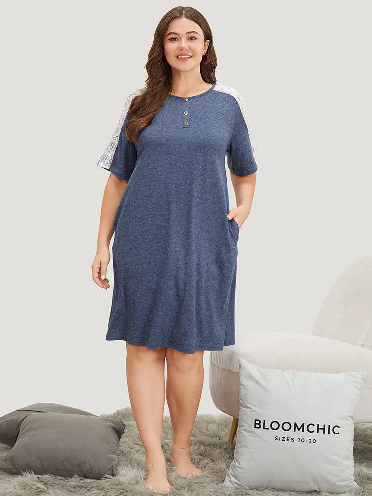 Solid Crochet Lace Pocket Button Detail Sleep Dress sold by Bloomchic product image thumbnail 2