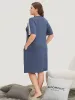 Solid Crochet Lace Pocket Button Detail Sleep Dress sold by Bloomchic