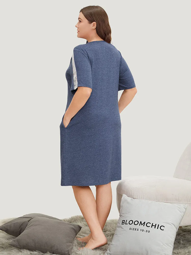 Solid Crochet Lace Pocket Button Detail Sleep Dress sold by Bloomchic product image thumbnail 3