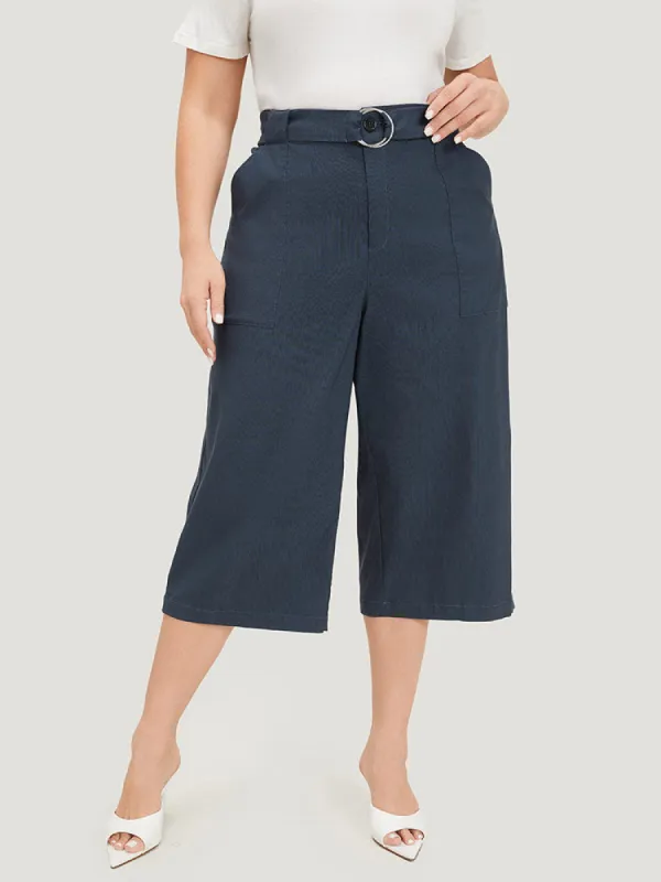 Solid Belted Pocket Cropped Loose Pants sold by Bloomchic