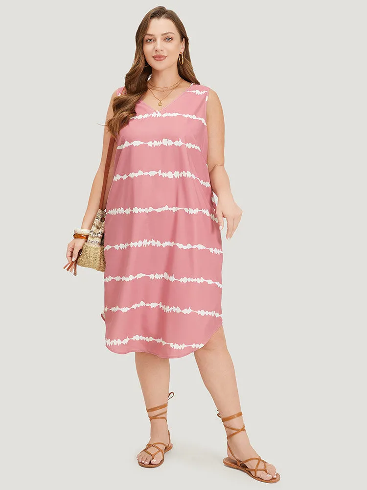 Tie Dye Striped Pocket V Neck Arc Hem Tank Dress sold by Bloomchic product image thumbnail 3