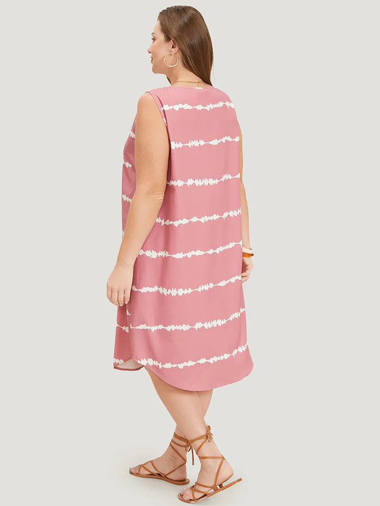 Tie Dye Striped Pocket V Neck Arc Hem Tank Dress sold by Bloomchic product image thumbnail 4