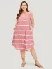 Tie Dye Striped Pocket V Neck Arc Hem Tank Dress sold by Bloomchic