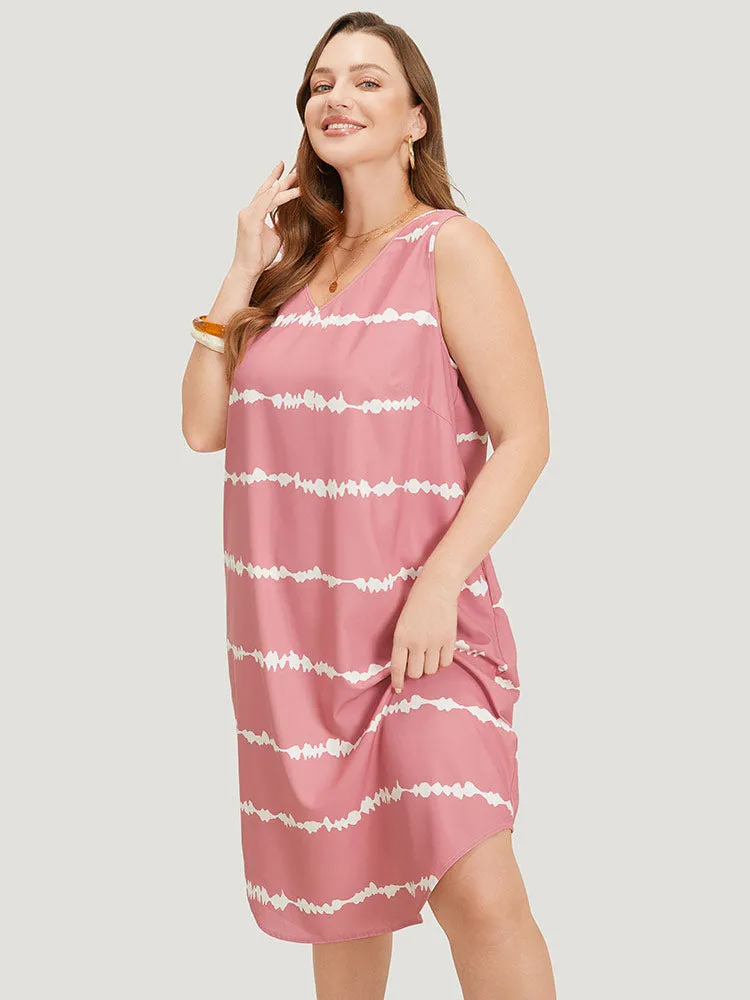 Tie Dye Striped Pocket V Neck Arc Hem Tank Dress sold by Bloomchic product image thumbnail 2
