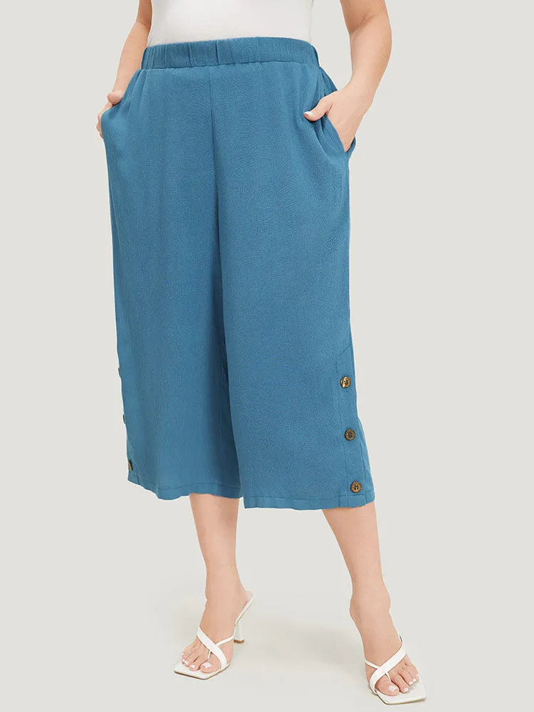 Solid Button Gathered Pocket Loose Cropped Pants sold by Bloomchic product image thumbnail 4
