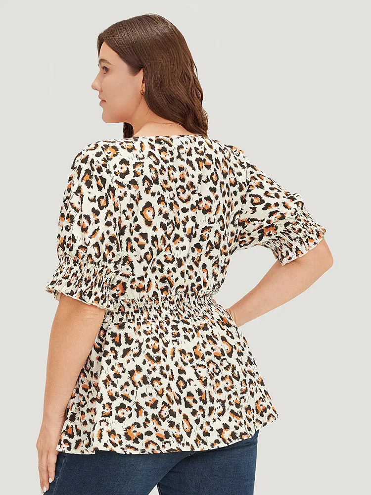 Leopard Print Shirred Puff Sleeve Ruffle Sleeve Blouse sold by Bloomchic product image thumbnail 2