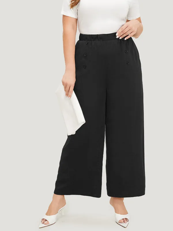 Solid Button Detail Pocket Straight Leg Pants sold by Bloomchic