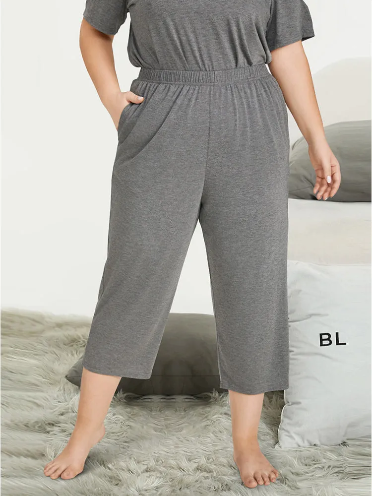 Solid Pocket Elastic Waist Sleep Pants sold by Bloomchic