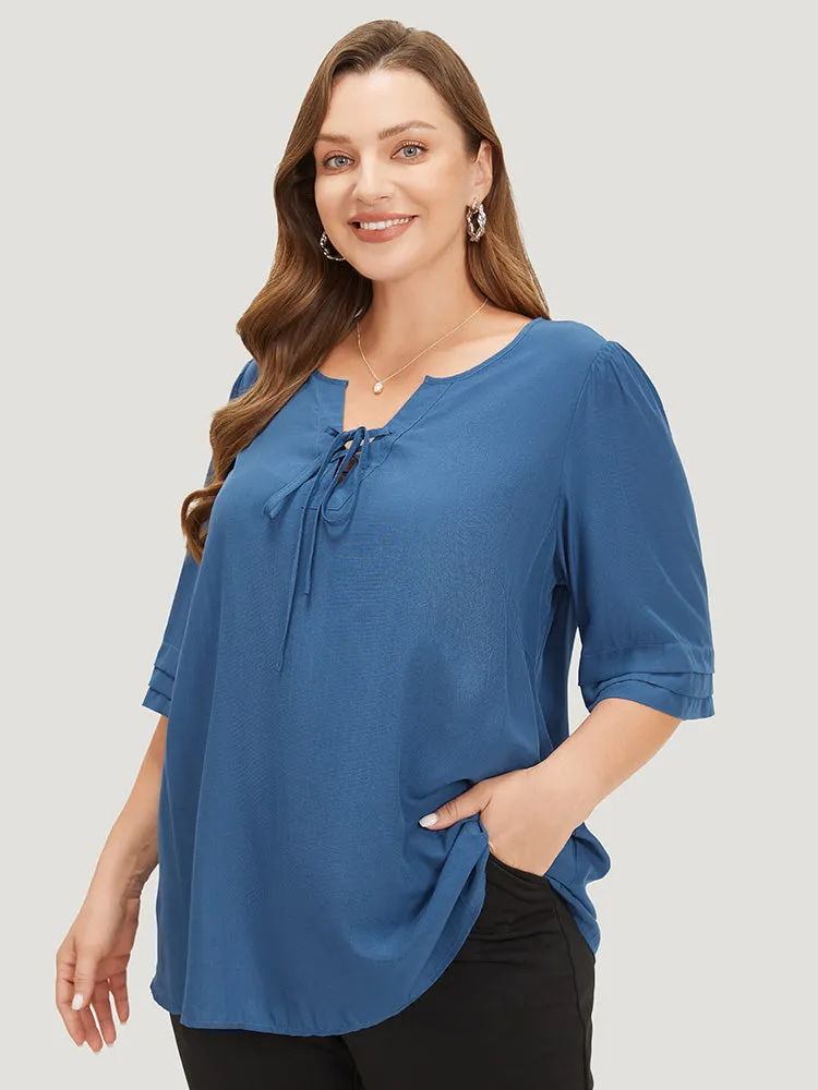 Plain Knot Neck Half Sleeve Layered Blouse sold by Bloomchic product image thumbnail 3