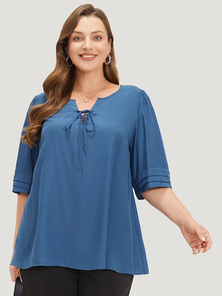 Plain Knot Neck Half Sleeve Layered Blouse sold by Bloomchic